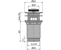 ALCAPLAST Výpust umyvadlová CLICK/CLACK G 5/4" s přepadem, malá zátka, kov, chrom-lesk A391 (1)