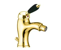 SAPHO KIRKÉ BLACK stojánková bidetová baterie s výpustí, černá páčka, zlato