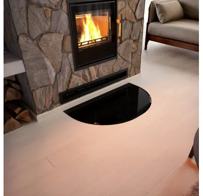 Sklo pod kamna - FLAMINGO Oblouk 700x450 mm, černé, fazeta / R350 / 6 mm