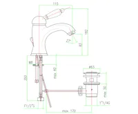 SAPHO KIRKÉ WHITE stojánková umyvadlová baterie s výpustí, bílá páčka, bronz (5)