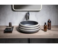 SAPHO PRIORI keramické umyvadlo na desku, Ø 41cm, černá/kámen (5)
