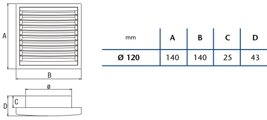 Cata venkovní mřížka k ventilátoru b-12 - trvale otevřena