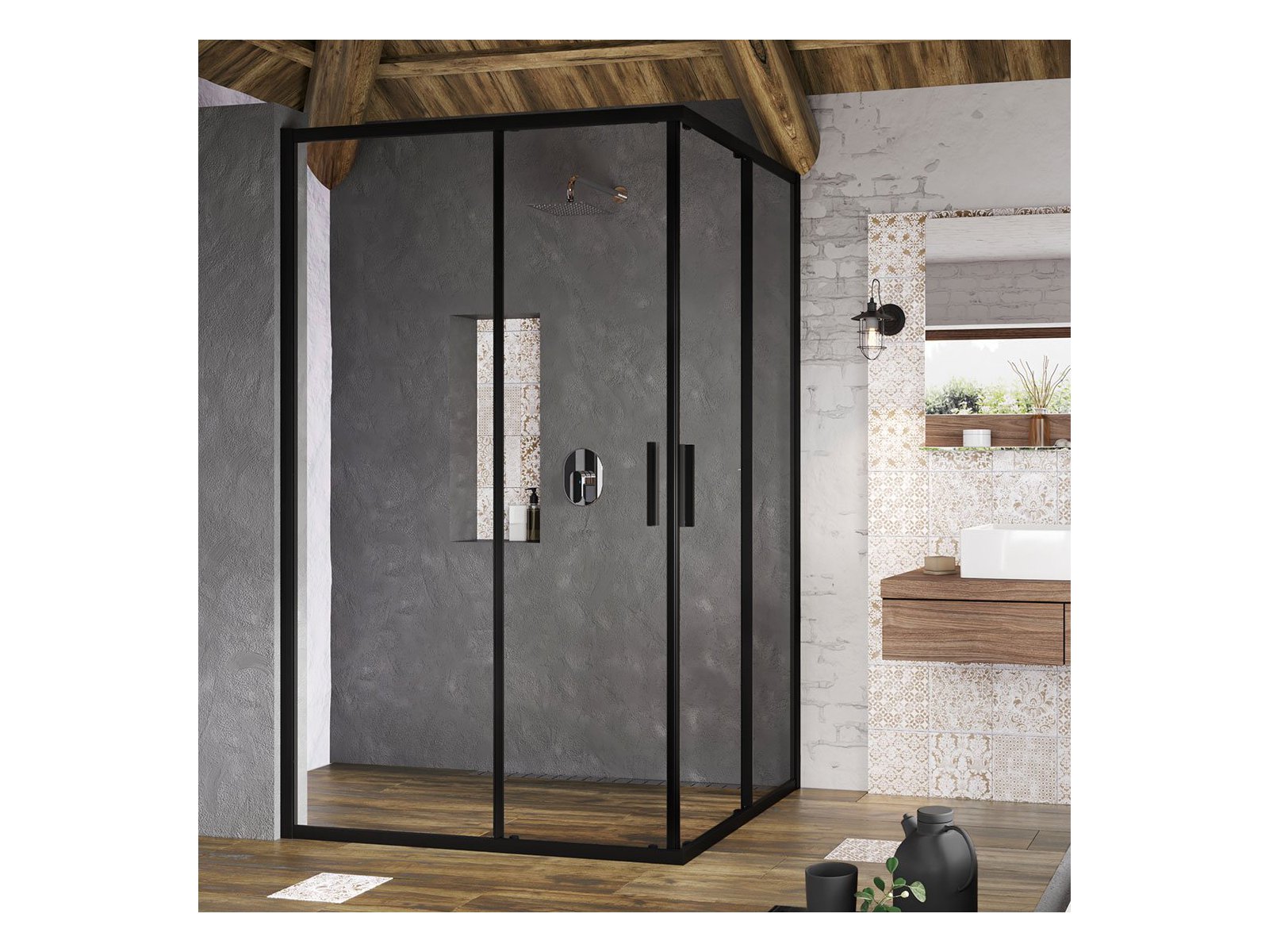 RAVAK Sprchové dveře BLSRV2K-120 černá+Transparent