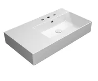 GSI KUBE X keramické umyvadlo 80x47cm, s odkládací plochou vlevo, broušená spodní hrana, 3 otvory, bílá ExtraGlaze