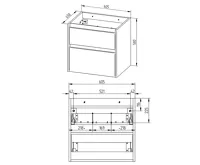 Opto, koupelnová skříňka, umyvadlo z litého mramoru, dub, 2 zásuvky, 610x580x460 mm (1)