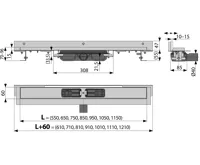 ALCAPLAST Podlahový žlab s okrajem pro perforovaný rošt a s nastavitelným límcem ke stěně APZ104-1150 (1)