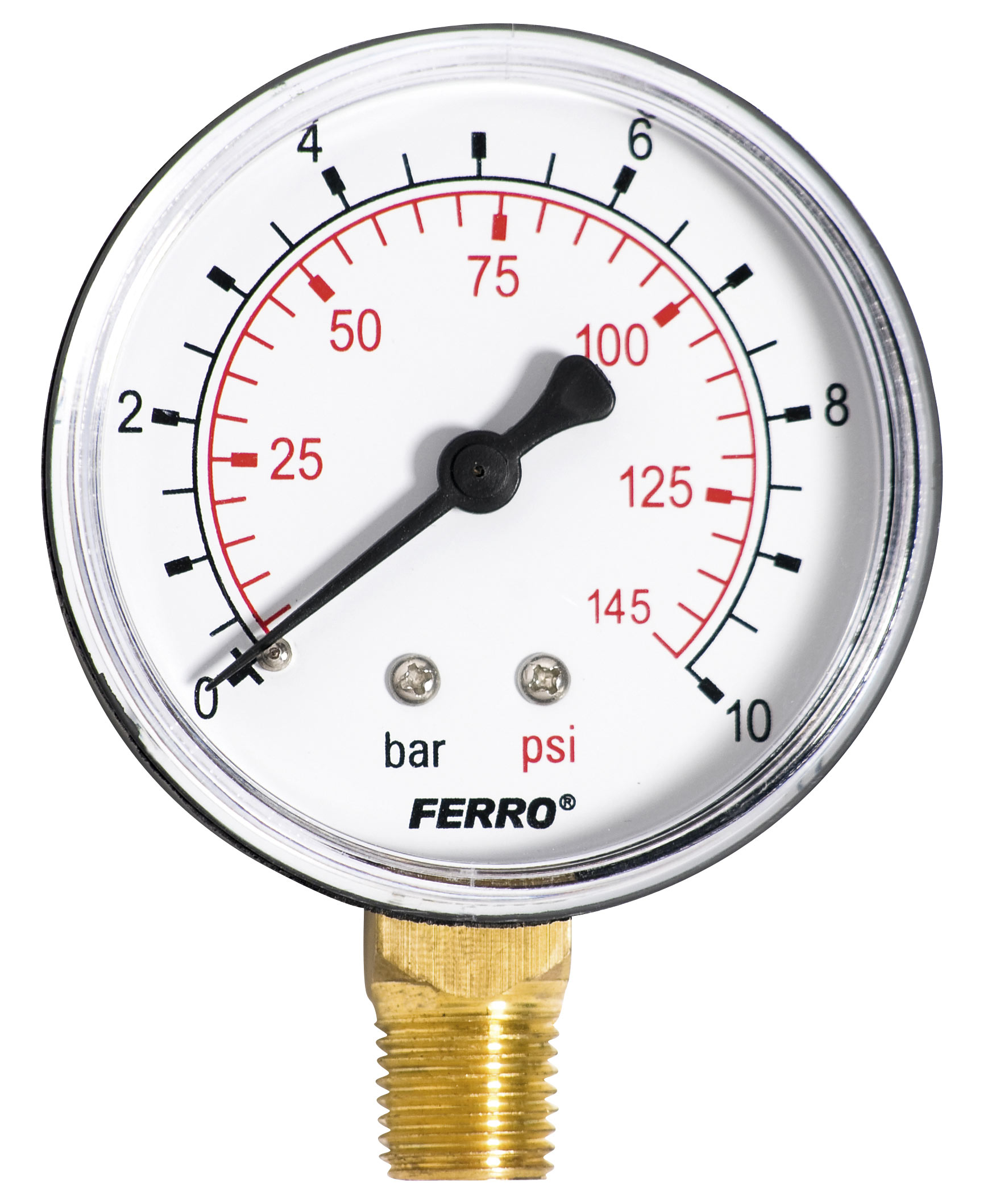 Manometr - tlakoměr 63mm 1/4" Radiál - spodní vývod 0-10 bar