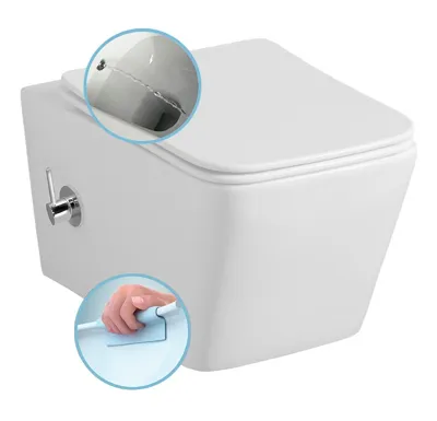 SAPHO PORTO CLEANWASH závěsná WC mísa Rimless, integrovaná baterie a bidet. sprška, 36x52cm, bílá