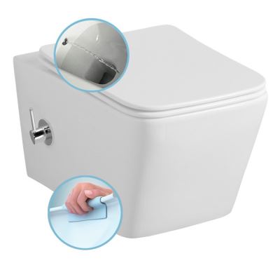 SAPHO PORTO CLEANWASH závěsná WC mísa Rimless, integrovaná baterie a bidet. sprška, 36x5cm, bílá