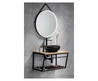 SAPHO ORBITER kulaté zrcadlo s LED osvětlením ø 70cm, kožený pásek, černá mat (1)