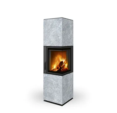 ROMOTOP Rohový designový krb s děleným sklem  HARMONY R HA Kámen, levý