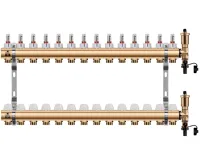 WIGELL Mosazný rozdělovač 14 okruhů, pro podlahového topení s hlavicemi a průtokoměry WIGELL Mosazný rozdělovač 14 okruhů, pro podlahového topení s hlavicemi a průtokoměry