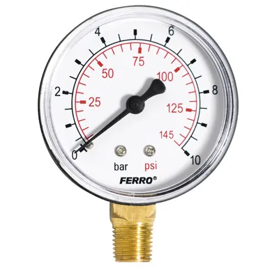 Manometr - tlakoměr 63mm 1/4" Radiál - spodní vývod 0-10 bar