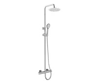 Termostatická nástěnná sprchová baterie s hadicí, ruční a talířovou kulatou sprchou slim 200 mm