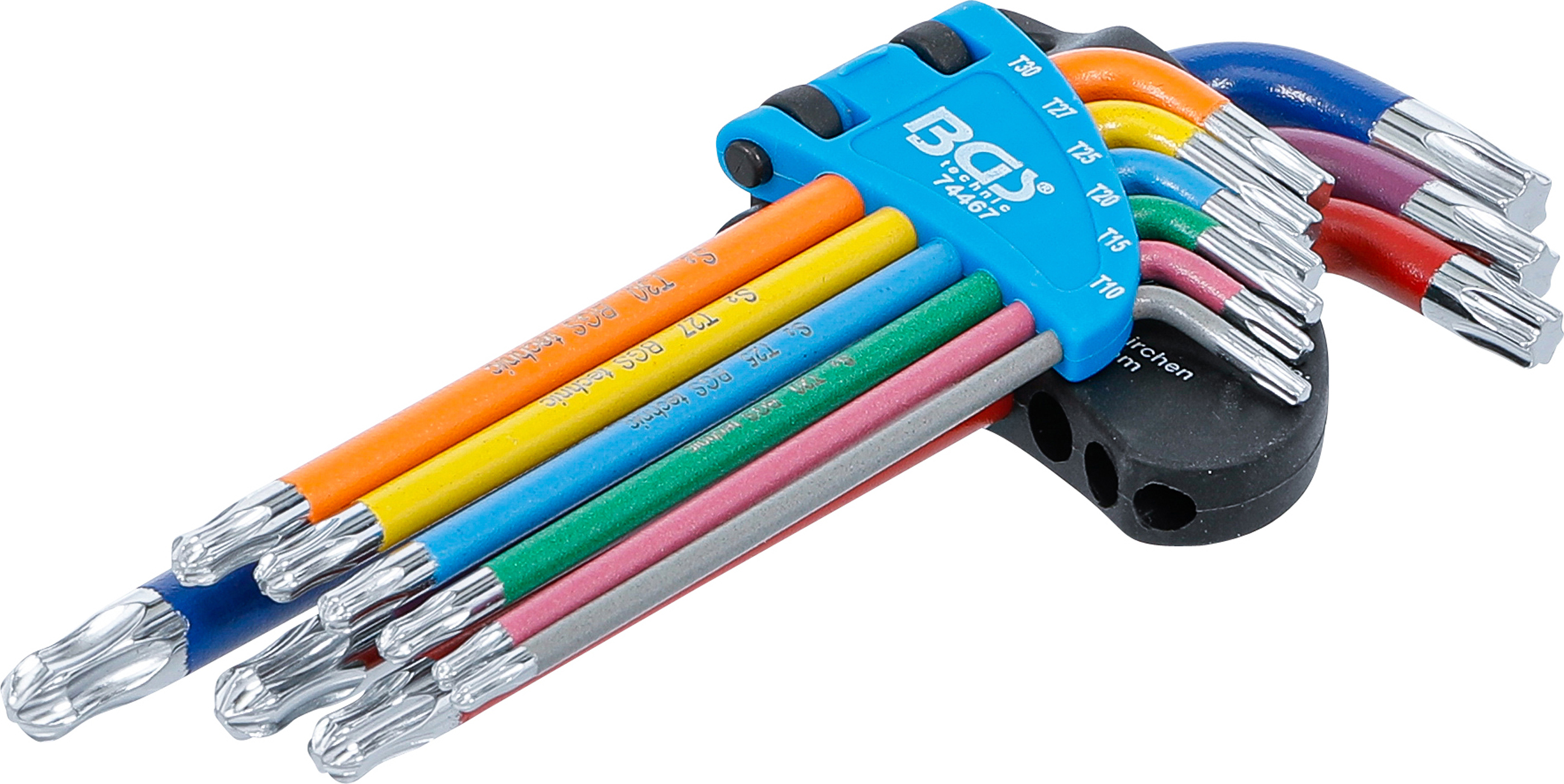Bgs sada zahnutých klíčů,  vícebarevné,  t-profil (pro torx) s kulovou hlavou t10-t50,  9dílná