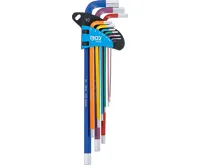 BGS Sada zahnutých klíčů, vícebarevné, extra dlouhé, vnitřní šestihran 1,5 - 10 mm, 9dílná (1)