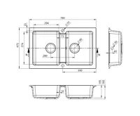 SAPHO Granitový dvojdřez, 78x47,5cm, bílá (6)