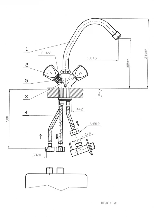 Dražice Beztlaková stojánková baterie pro beztlakové ohřívače vody BE.1840.A1 (1)