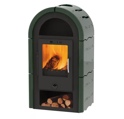 ALFA PLAM, krbová kamna ORIJENT s keramickou obložkou, zelené, horní, průměr 150 mm, 6 kW