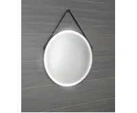 SAPHO ORBITER kulaté zrcadlo s LED osvětlením ø 70cm, kožený pásek, černá mat (7)