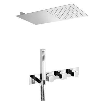 SAPHO Podomítkový sprchový set s termostatickou baterií a držákem ruční sprchy, 2 výstupy, hranatá, chrom