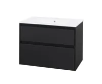 Opto, koupelnová skříňka s keramickým umyvadlem, černá 2 zásuvky, 810x580x458 mm