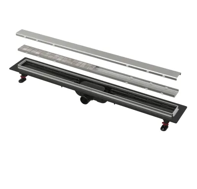 ALCAPLAST Sprchový liniový žlab plastový, s nerezovým okrajem a oboustranným roštem (plný / vložení dlažby), délka 650 mm APZ20-650