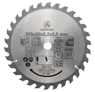 BGS Pilový kotouč ze slinutého karbidu, O 315 x 30 x 3.0 mm, 30 zubů