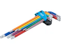BGS Sada zahnutých klíčů, vícebarevné, extra dlouhé, T-profil (pro Torx) s otvorem a kulovo BGS Sada zahnutých klíčů, vícebarevné, extra dlouhé, T-profil (pro Torx) s otvorem a kulovo