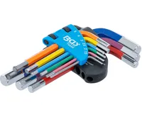 BGS Sada zahnutých klíčů, vícebarevné, krátké, vnitřní šestihran 1,5 - 10 mm, 9dílná