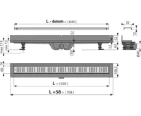 ALCAPLAST Podlahový žlab s okrajem pro perforovaný rošt a s pevným límcem ke stěně APZ30-650M (1)