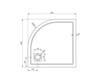 GELCO XENA sprchová vanička z litého mramoru, čtvrtkruh 90x90cm, R550, bílá (5)