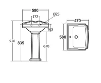 AQUALINE ANTIK keramické umyvadlo, 58x47 cm, bílá (8)