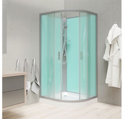 Sprchový box bez střechy, čtvrtkruh, 90 cm, R550, profily satin, sklo Point, litá vanička