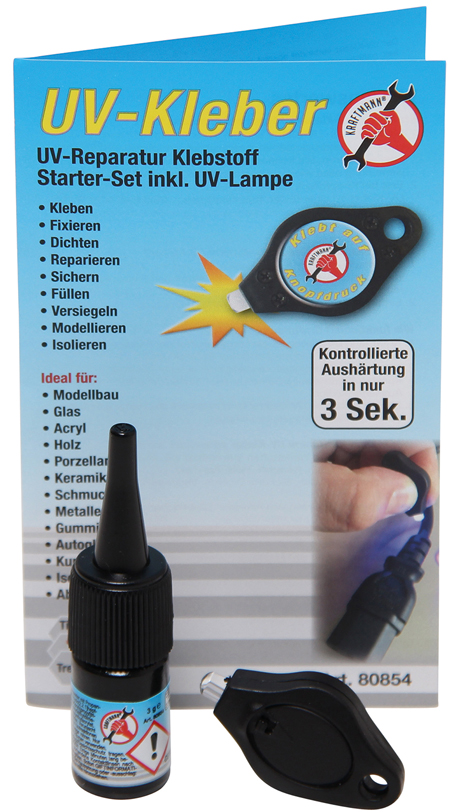 BGS Lepidlo UV včetně UV lampy, lahvička 3 g