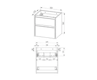 Opto, koupelnová skříňka s keramickým umyvadlem, dub, 2 zásuvky, 610x580x460 mm (9)