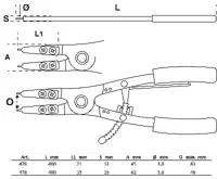 BGS Kleště na rozpěrné kroužky pro užit. vozidla + výměnné hroty, 400 mm (1)