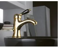 SAPHO KIRKÉ BLACK stojánková umyvadlová baterie s výpustí, černá páčka, zlato (3)