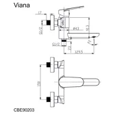 Vanová nástěnná baterie se sklopným ramínkem, Viana, bez příslušenství, 150 mm, chrom (1)