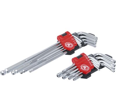 BGS Sada zahnutých klíčů, dlouhé, T-profil (pro Torx) T10–T50 / inbusové 1,5–10 mm, 18dílná