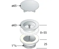 OMP TEA Umyvadlová výpust 5/4“, neuzavíratelná, velká zátka, 10-55mm, chrom (2)