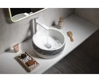 SAPHO PRIORI keramické umyvadlo na desku, Ø 41 cm, bílá s modrým vzorem (8)