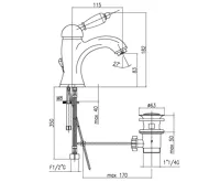 SAPHO KIRKÉ BLACK stojánková umyvadlová baterie s výpustí, černá páčka, zlato (4)