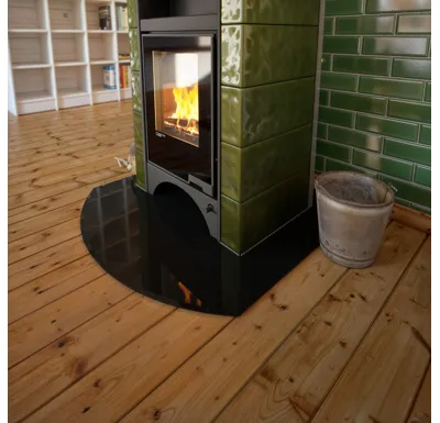 Sklo pod kamna - FLAMINGO Oblouk 1000x1000 mm, černé, fazeta / R725 / 6 mm