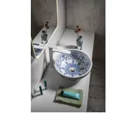 SAPHO PRIORI keramické umyvadlo na desku, Ø 41 cm, bílá s modrým vzorem (5)