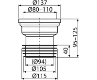 ALCAPLAST Dopojení k volně stojícímu WC, přímé, 110 mm, délka 125 mm, PP, bílé A991 (1)
