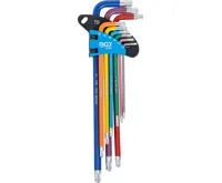 BGS Sada zahnutých klíčů,  vícebarevné,  extra dlouhé,  T-profil (pro Torx) s otvorem a kulovo (1)