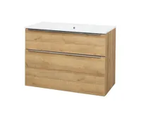 Mailo, koupelnová skříňka s keramickým umyvadlem, dub, 2 zásuvky, 1010x700x480 mm Mailo, koupelnová skříňka s keramickým umyvadlem, dub, 2 zásuvky, 1010x700x480 mm