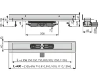 ALCAPLAST Sprchový liniový žlab nerezový, s okrajem a pevným límcem ke stěně, pro plný rošt, délka 1050 mm APZ116-1050 (1)