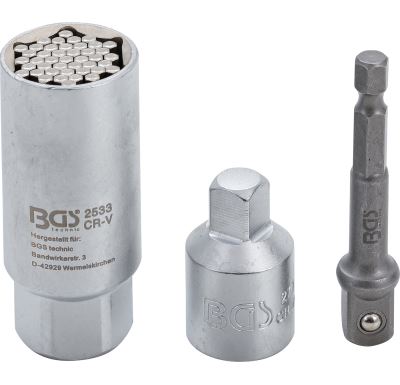 BGS Univerzální nástrčná hlavice se sadou adaptérů, 10 mm (3/8"), 9 – 21 mm, 17dílná